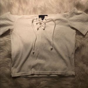 White lace tie crop top